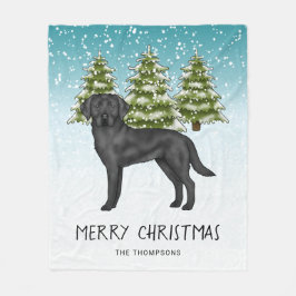 Manta Polar Labrador Retriever Negro Bosque Invernal Texto Per