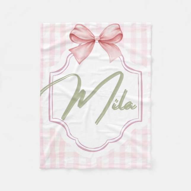Manta Polar Lainey Baby Nursery Personalizado Bow&Gingham (Anverso)