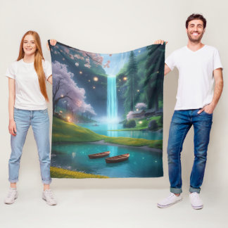 Manta Polar "Lakeside Calm - Aguas turquesas y botes de agua a