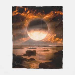 Manta Polar Landscape in fantasy alien planet with flaming moo