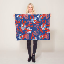 Manta Polar Langostas rojas blancas y azules con estampado cos