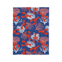 Langostas rojas blancas y azules con estampado cos