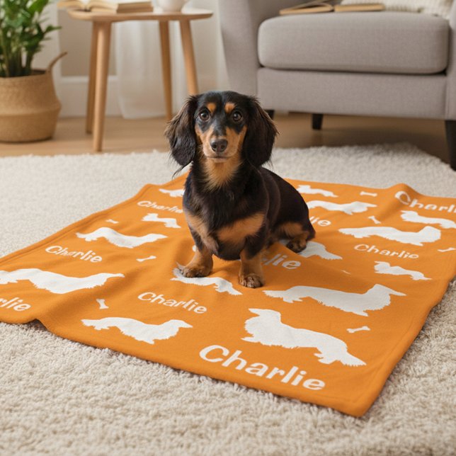 Manta Polar Larga funda de doxie personalizada Dachshund (Blanket personalized super soft dachshund blanket orange and more colors available. )