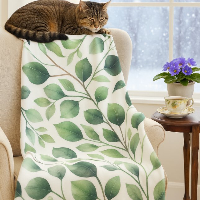 Manta Polar Las hojas clásicas de eucalipto verde sobre blanco (Cozy up with nature eucalyptus fleece blanket brings warmth and calm to snowy winter days.)