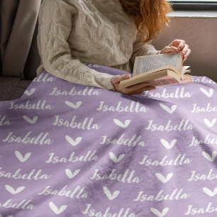 Manta Polar Lavanda con nombre personalizado y corazón