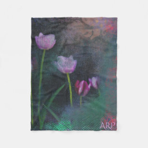 Manta Polar *~* Lavanda gris Tulipán rosa Grunge Vintage Shabb