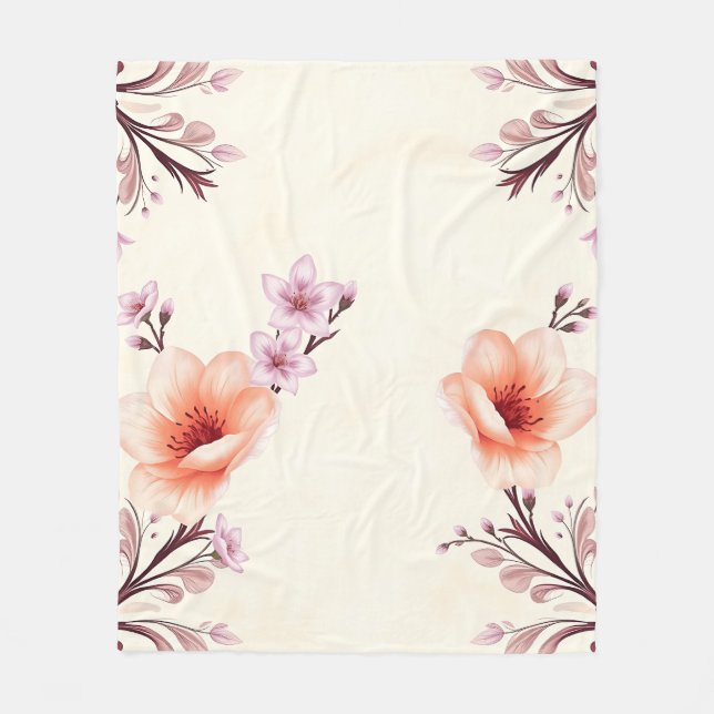 Manta Polar Lavender Peach Blossoms Art Deco (Anverso)