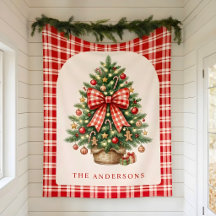 Lazo de Gingham Rojo de Árbol de Navidad Personali