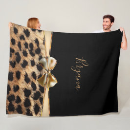 Manta Polar Lazo negro y dorado estampado de leopardo guepardo