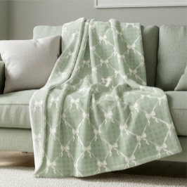 Manta Polar Lazos Coquette Estampado de Gingham Crema Verde Sa