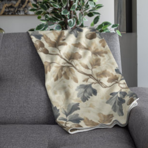 Manta Polar Leaf de roble vintage   Elegante azul y oro