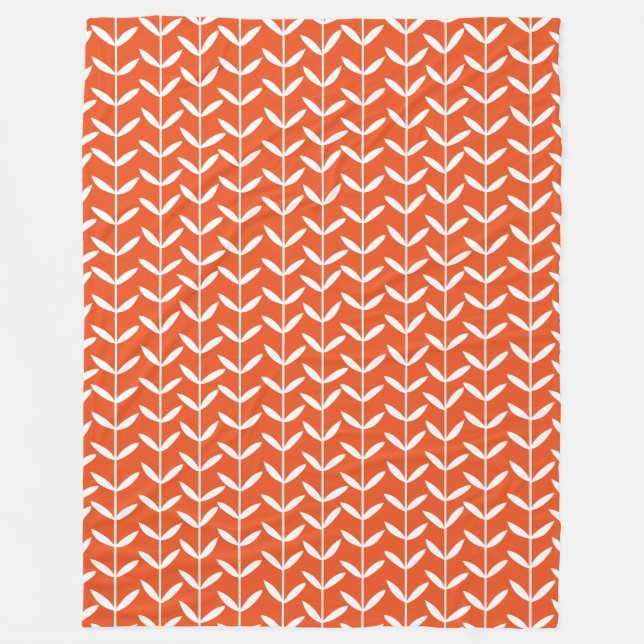 Manta Polar Leaf Stems - Blanco sobre Naranja (Anverso)