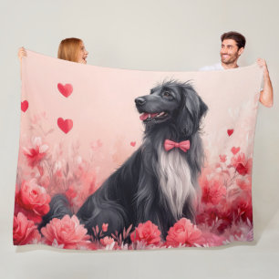 Manta Polar Lebrel Afgano con Rosas - Día de San Valentín