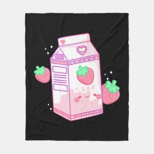Manta Polar Leche de fresa rosa suave Kawaii Retro japonés