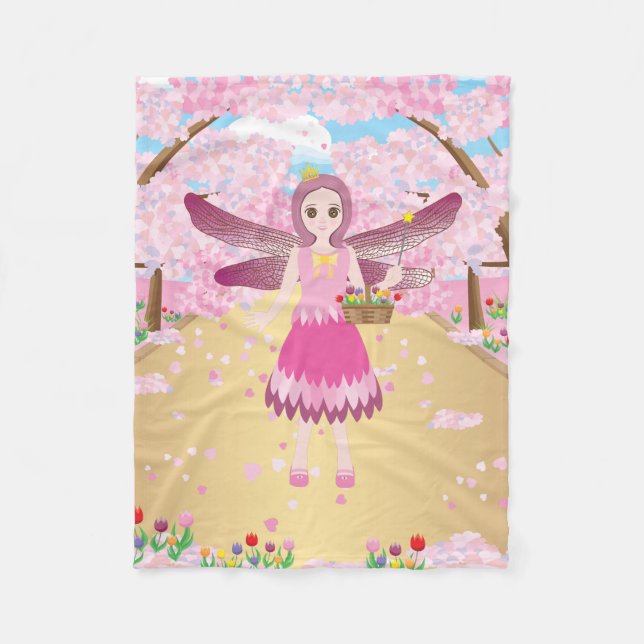 Manta Polar Leche rosa y flores de cerezo (Anverso)