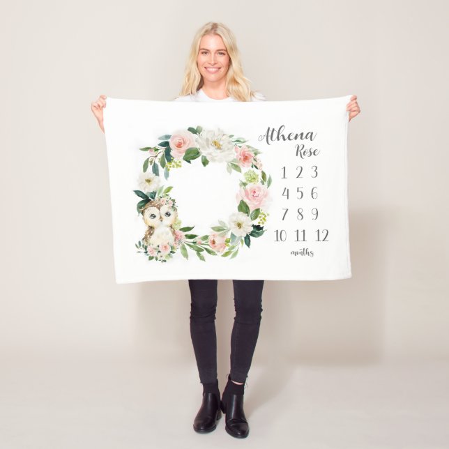 Manta Polar Lechuza Chica en blanco, lechuza en blanco mensual (In situ)