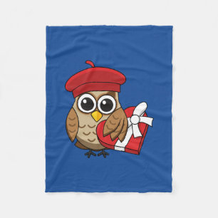 Manta Polar Lechuza con Beret Rojo y Caja Corazón