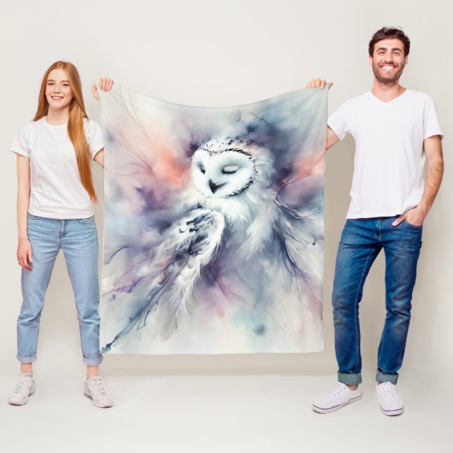 Manta Polar Lechuza nevada encantada en acuarela (In situ)