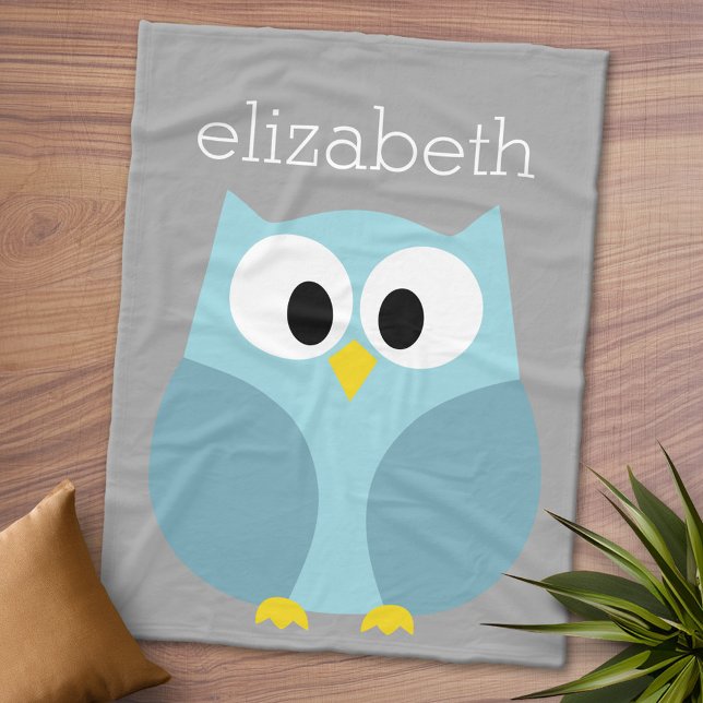 Manta Polar Lechuza Personalizado corta - Nombre personalizado (Personalized Fleece Blanket - Add Photos and Text or Customize completely in advanced design area)