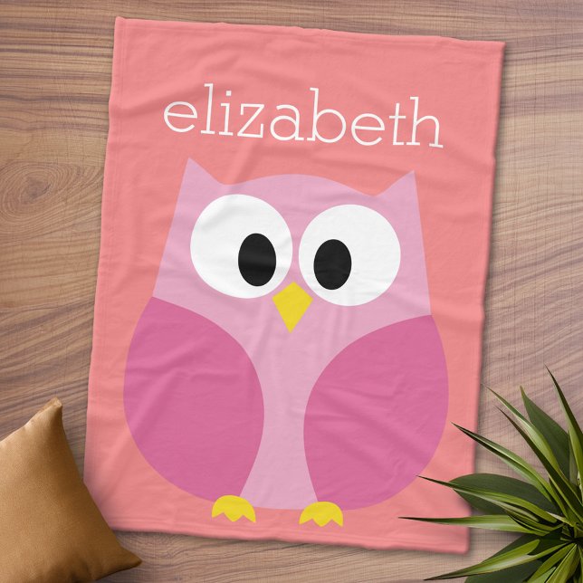 Manta Polar Lechuza Personalizado en rosa y coral (Personalized Fleece Blanket - Add Photos and Text or Customize completely in advanced design area)