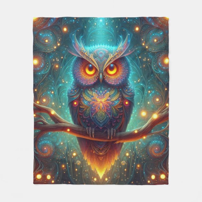 Manta Polar Lechuza psicodélica en un bosque cósmico (Anverso)