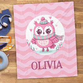 Manta Polar Lechuza rosa pequeña con bufanda y capucha