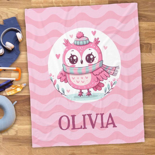 Manta Polar Lechuza rosa pequeña con bufanda y capucha (Subido por el creador)