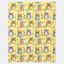 Manta Polar Lechuzas de bosque coloridas y agua de hojas