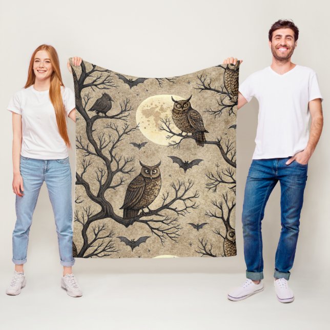 Manta Polar Lechuzas de Halloween y Luna (In situ)