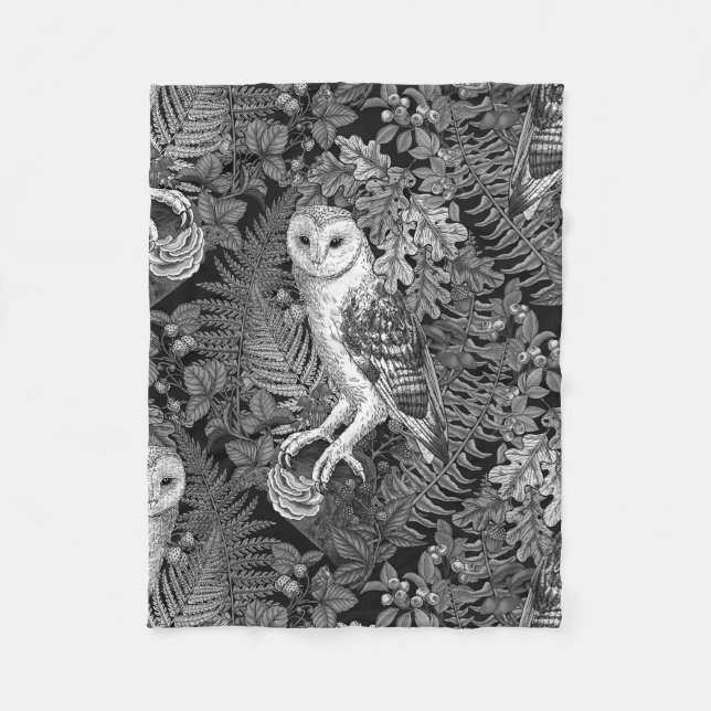 Manta Polar Lechuzas, helechos, robles y bayas 4 (Anverso)