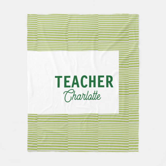 Manta Polar Lemon green white stripes teacher professor name c (Anverso)