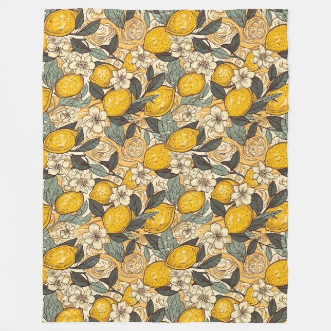 Manta Polar Lemones de verano y flores blancas (Anverso)