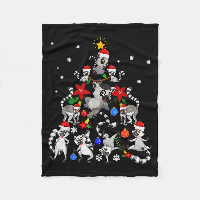 Manta Polar Lemur Christmas Tree Santa Hat Xmas Holiday Costum (Anverso)