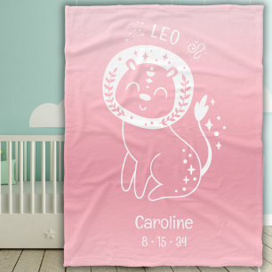 Manta Polar Leo Zodiac Star Custom Name Birdate Pink Baby