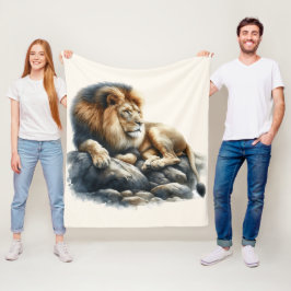 Manta Polar León de África real descansa en una roca - acuarel