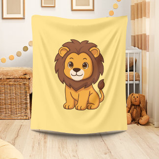 Manta Polar León de dibujos animados lindo en amarillo