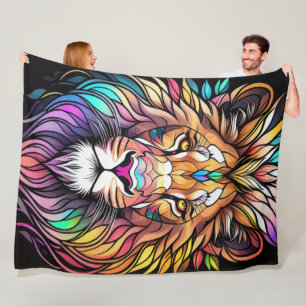 Manta Polar León de estilo vidrio emplomado con acuarela