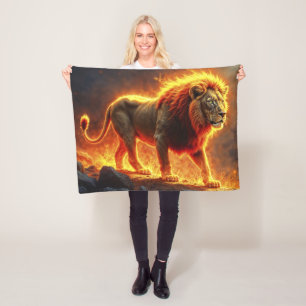 Manta Polar León de llamas quemando volcán fuego arte de fanta