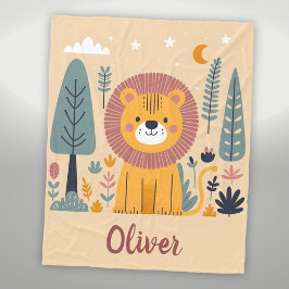 Manta Polar León sonriente lindo en bosque