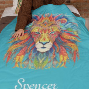 Manta Polar León tribal majestuoso con nombre personalizado