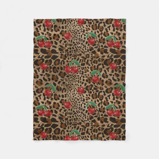 Manta Polar Leopard Cheetah Animal Print Red Cherry Pattern (Anverso)