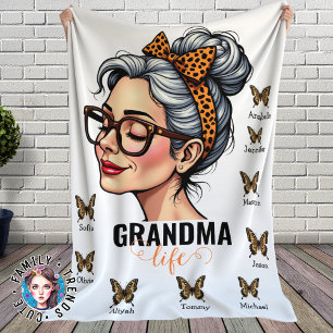 Manta Polar Leopard Messy Bun y mariposas Nombres de nietos