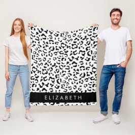 Manta Polar Leopard Print, Spots, Black And White, Tu Nombre
