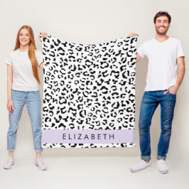 Manta Polar Leopard Print, Spots, Black And White, Tu Nombre