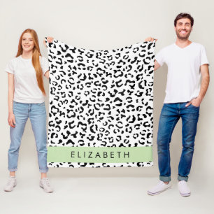Manta Polar Leopard Print, Spots, Black And White, Tu Nombre