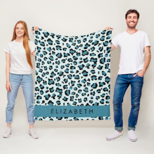 Manta Polar Leopard Print, Spots, Blue Leopard, tu nombre