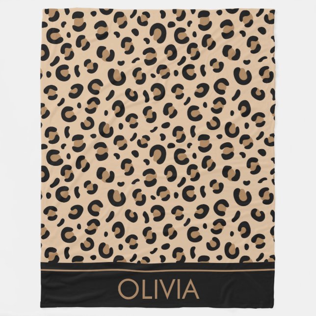 Manta Polar Leopard Print, Spots, Brown Leopard, Tu Nombre (Anverso)