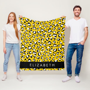 Manta Polar Leopard Print, Spots, Yellow Leopard, tu nombre