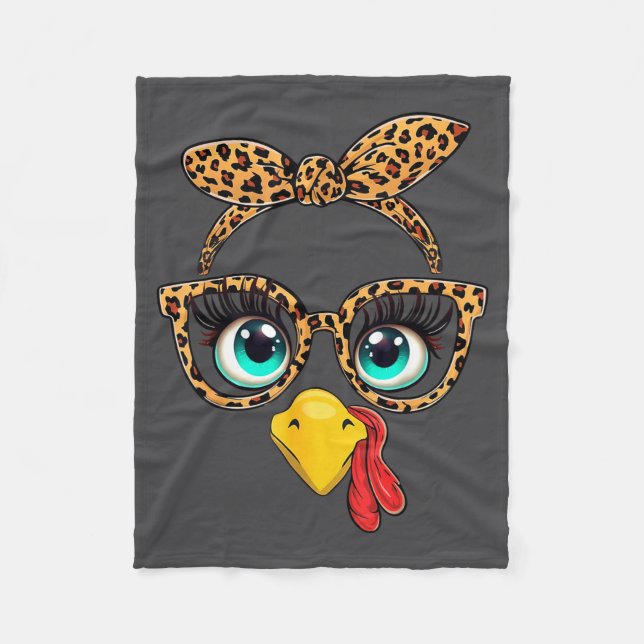 Manta Polar Leopard Print Thanksgiving Funny Turkey Face Gles  (Anverso)