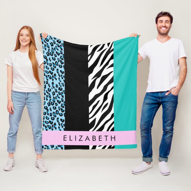 Manta Polar Leopard Print, Zebra Print, Blue, Your Name (In situ)